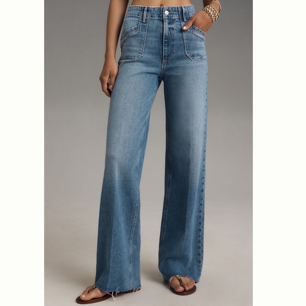Paige Anessa High-Rise Wide-Leg Jeans Size 28 Full Length Viva Color